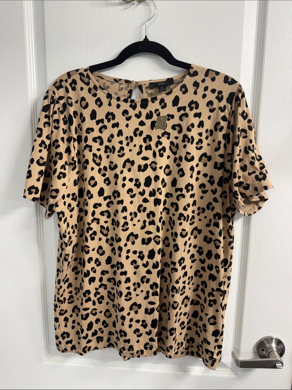 J Crew Leopard Print Short Sleeve Tee - Beige/Black Relaxed Fit